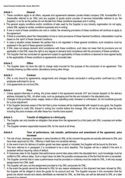 Purchase conditions DNL